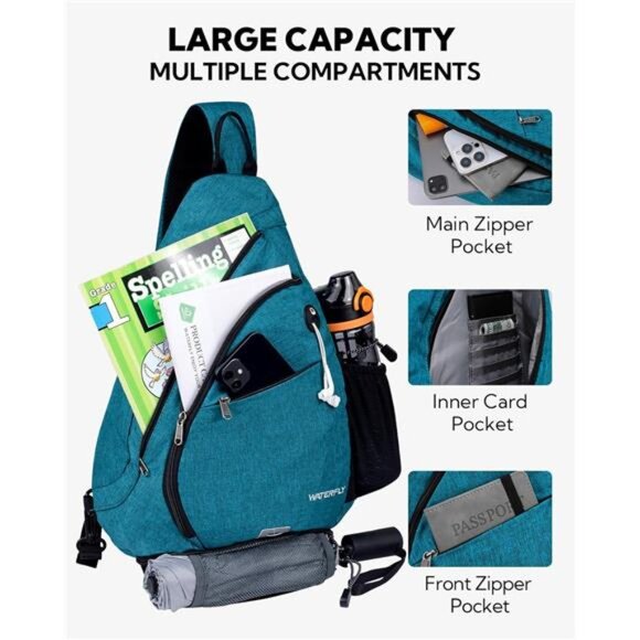 Sling Bag Crossbody Backpack: Over Shoulder Daypack Casual Cross Chest Side Pack - Picture 3 of 7